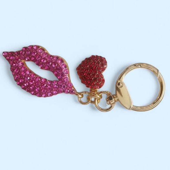 Monet Other - SPARKLING Pink Lips & Red Heart Bag Charm Or Keychain Brand New In Gift Box